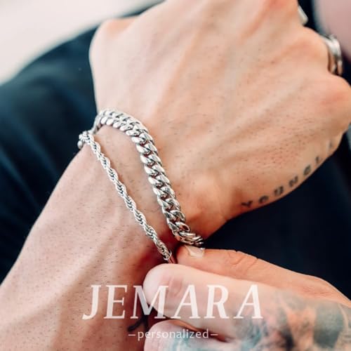 3Pcs Stainless Steel Mens Bracelet,Adjustable Sturdy Silver Cuban Chain Bracelet Set for Men - Image 4
