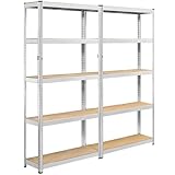 Topeakmart 5-Tier Garage Shelves, Metal Storage Shelves Utility Shelving Unit Adjustable Standing Shelf Units Storage Racks Heavy Duty Shelving Workshop Warehouse - Silver, 35.5 x 12 x 71 Inch, 2PCS