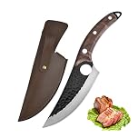 Fubinaty Japanese Chef's Knife Handmade Forged Full Tang Kitchen Knives 6'' High Carbon Steel Cooking Knife with Leather Sheath and Ergonomic Rosewood Handle