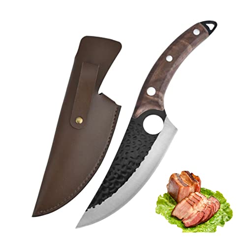 Fubinaty Chef's Knife Handmade Forged Japanese Kitchen Knives 6'' High Carbon Steel Cooking Knife with Leather Sheath and Full Tang Rosewood Handle