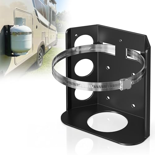 5LB Propane Tank Mounting Bracket Heavy Duty Propane Tank Holder with Stainless Steel Strap & Rubber Inserts for RV Trailer Truck Jeep Campervan Overland Vehicle Boat