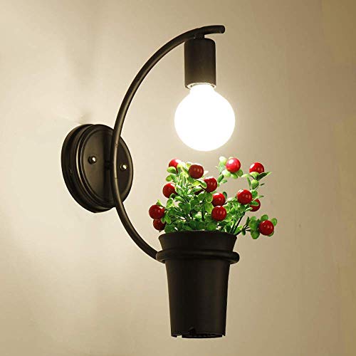 Amen Creative Wrough Iron Wall Lighting Plant Flower Pot E27 Base Wall Sconce Modern Minimalist Wall Mounted Lighting Cafe Bedroom Restaurant T Wall Lamp Decorative Wall Lantern
