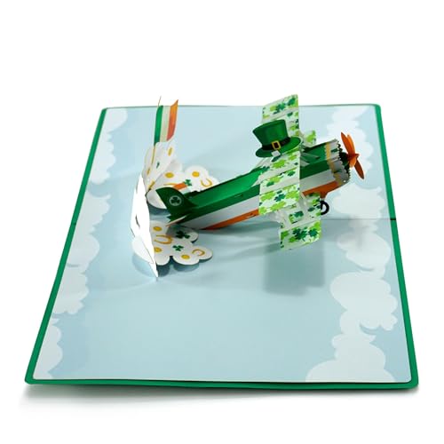 Carte pop-up 3D Happy Patrick Day Avion trèfle vert Saint-Patrick O26