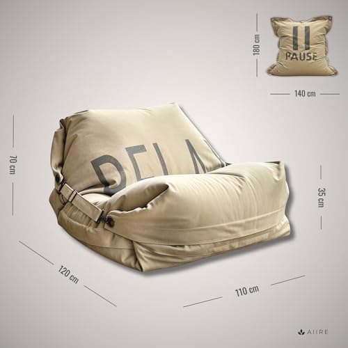 Aiire Sillón Puff Gigante de Diseño - [180x140] Sofa Puf con Relleno Incluido XXL - Bean Bag Chair Salon para Jóvenes y Adultos Moderno - Lavable y Desenfundable - Cojin de Suelo Grande Pause Beige - imagen 8