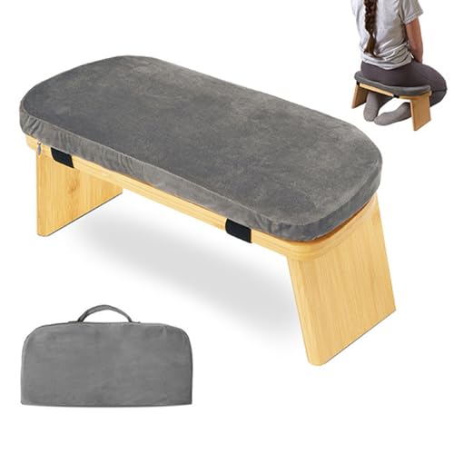 Wooden Yoga Stool, Portable Folding Meditation Bench with Carry Bag, High-Density Memory Foam Cushion, Kneeling Seat for Home Studio