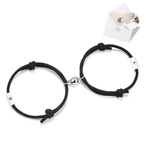 BOCHOI 2 Pcs Sun and Moon Couples Magnetic Couple Bracelet Set Mutual Attraction Vows of Eternal Love Jewelry Gifts for Couple Bestfriend Women Men Bf Gf Friends Valentines Day Black