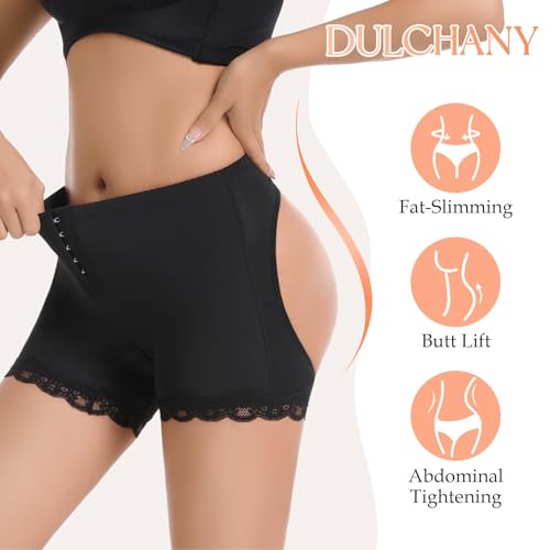 Image of Dulchany Butt Lifting Panties Booty Lifter Underwear for Women Adjustable Hip Enhancer Control Butt Lift Shapewear Shorts Black
