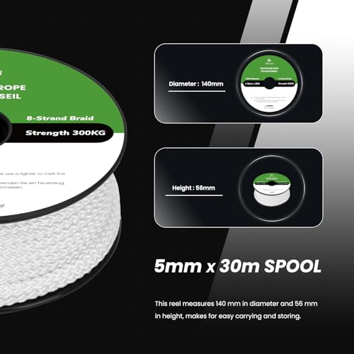 Abma Cord Polyester Rope 5mm x 30m Diamond Braided Cord on Spool - White - Image 2
