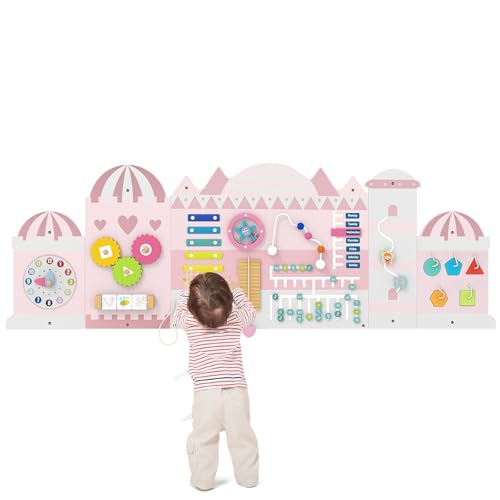 Costzon Activity Wall Busy Board, 11-in-1 Montessori Wooden Sensory Board