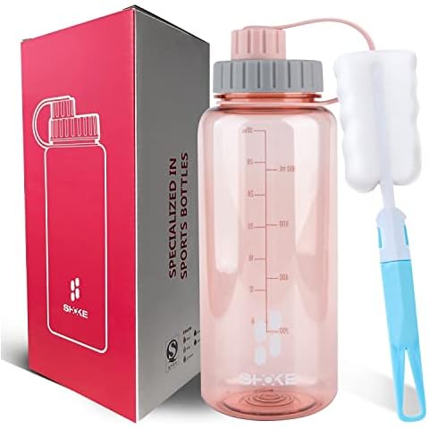 SHOKE 1 Liter Water Bottle, 32oz BPA Free Non-Toxic Tritan Wide Mouth Leakproof Large Sports Water Bottles with Handle, Gym Space Cup For Fitness Yoga Workouts Hiking for Mother's Day Cover