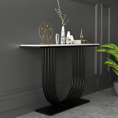 Image of Brown Art SHOPPEE Elegant Metal U Side Tables Console Sofa Tables End Table with Engineered Wood Top and Metal Frame Coffee Snack Console Tables for Living Room Or Corridor Hallway (Black)