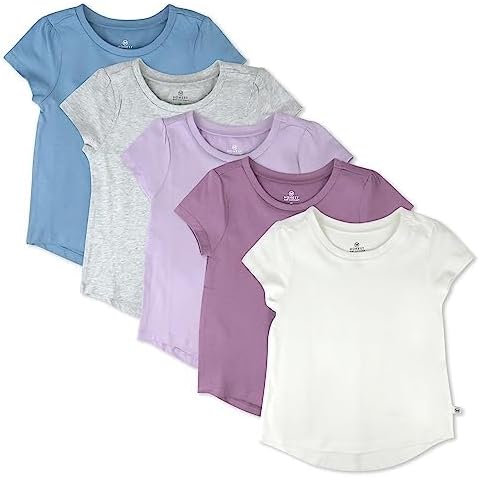 HonestBaby 5-Pack Puff Sleeve T-Shirts 100% Organic Cotton Baby, Toddler, Little Kid, Girl, 5-Pack Dusty Purple, 0-3 Months
