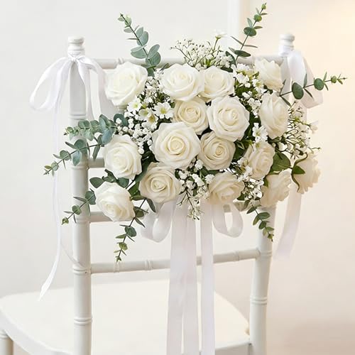 Image of 50Pcs Real Looking White Artificial Rose Flower Heads, Foam Fake Roses for DIY Wedding Decorations Baby Shower Centerpieces Home Party Valentine's Day Mother's Day Decor