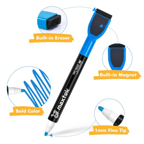 Image of maxtek 60 Count Magnetic Dry Erase Markers, Fine Tip, 6 Colors, Low Odor Whiteboard Markers with Built-in Eraser