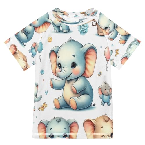 MNSRUU Toddler Boy Rash Guard Short Sleeve Swim Shirt Elephant Print Rashguard 3T Beach Shirts Quick Dry,1