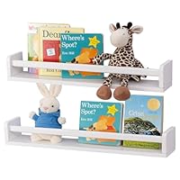 Gieanoo Nursery book shelf, Set of 2 White Floating Shelves Solid Natural Wood 60cm bookshelf kids room Wall Mounted baby floating book shelves decor for Children's Room, Bathroom,Kitchen