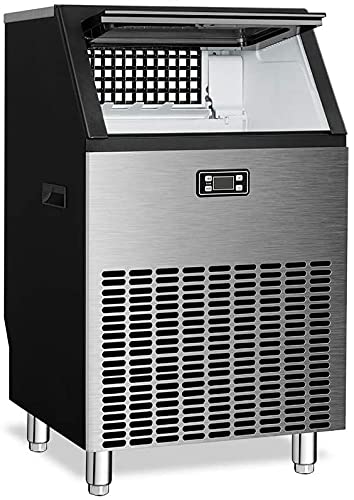 Ice Maker Commercial,100 lbs/24H,45 Cubes/Cycle,2-in-1 Water Adding System,12-Gear Ice Thickness Adjustment,24-Hour Timer,Ice Machine for Home Party, Barbecues, Small Event