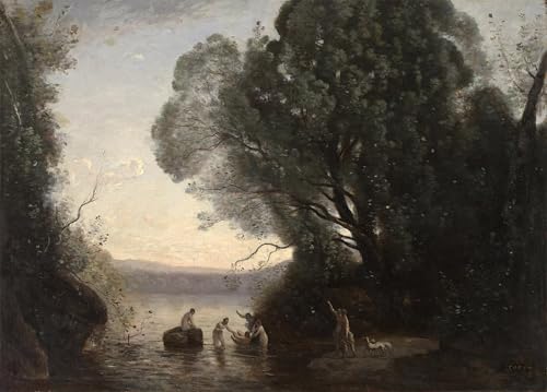 Tableau Jean Baptiste Camille Corot le Bain des Dianes impression d'art mural vintage 60x90cm