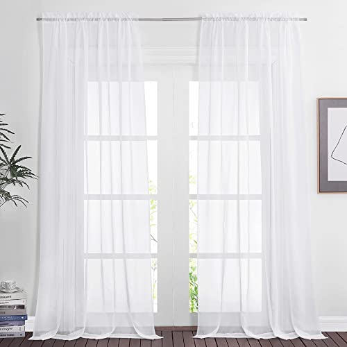 NICETOWN White Sheer Curtains & Drapes 108 inch Long, Rod Pocket Soft Voile Sheer Airy & Elgant Light Filtering Panels for Living Room/Bedroom, 2 Pieces, W60 x L108 60"W x 108"L (Pack of 2)