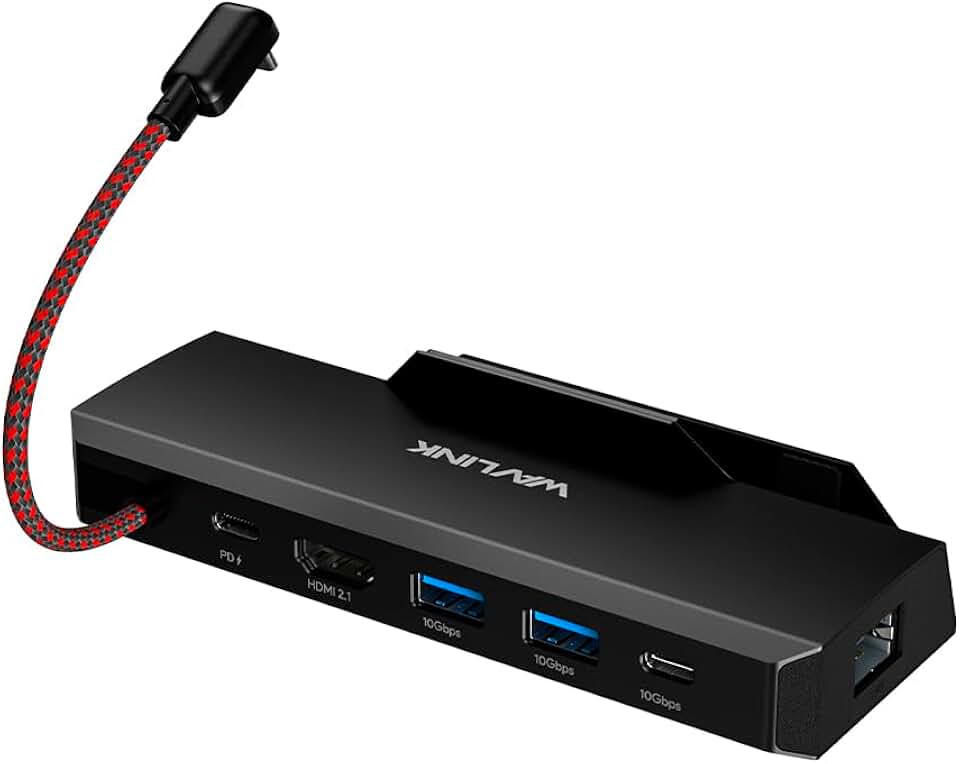 Docking Station 6 em 1 para Steam Deck e Rog Ally com HDMI 2.1 4K 144Hz Carregamento PD 100W Conexão Gigabit RJ45 e 3 Portas USB 3.2 de 10Gbps Suporte de Mesa para Consoles Portáteis
