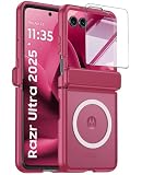 Custodia Magnetica Traslucida per Motorola Razr 60 Ultra/ 70 Ultra con Protezione per lo Schermo e Cerniera, [Ricarica Wireless] Cover Antiurto per Motorola Razr 60 Ultra/ 70 Ultra (Rosso Rosa)