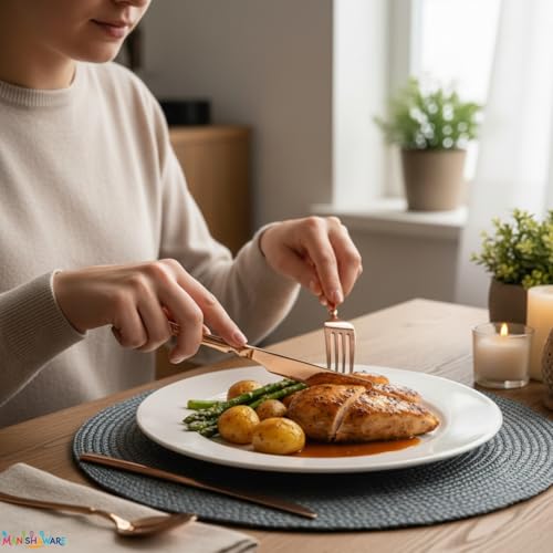 Image of Elegant Handle Rose Gold 12 Pcs Stainless Steel Cutlery Set for Dining Table, Dishwasher Safe Glossy Flatware (3 Spoon Set+3 Forks Set+3 Butter Knife+3 Dessert Spoon)