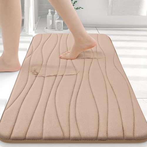Buganda Memory Foam Bathroom Rug Mat 24x16, Extra Soft and Absorbent Bath Mats, Machine Washable Bath Rugs for Bathroom Floor,Tub and Shower, Dark Beige