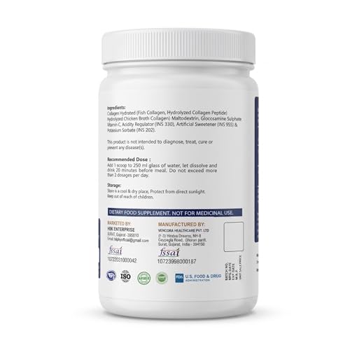 Image of Collagen Peptide Type I, II, III & X for Skin Elasticity, Hair, Nails & Joint Support with Glucosamine & Vitamin C | 10g Collagen Per Serving | Unflavored Hydrolyzed Collagen Powder | 365g
