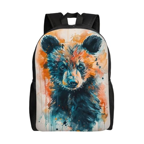 Stylish Unisex 16 Inch Backpack Watercolor Bear Portrait Spacious Compartments for Work Essentials Casual Outings & Trips