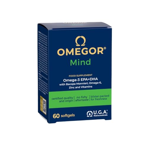 OMEGOR Mind Omega 3 y Bacopa Monnieri para Memoria y Concentración - Con Zinc y Vitaminas para el Cansancio Mental - Para Adultos y Niños (60 Cápsulas)