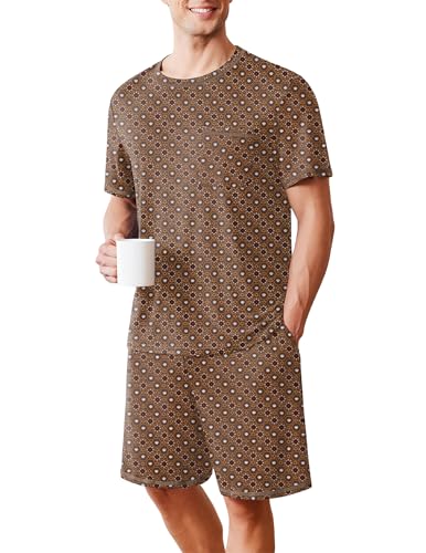 Image of Ekouaer Men's Pajamas Set Casual Short Sleeve Shirts and Shorts Soft 2 Piece Loungewear With Pockets