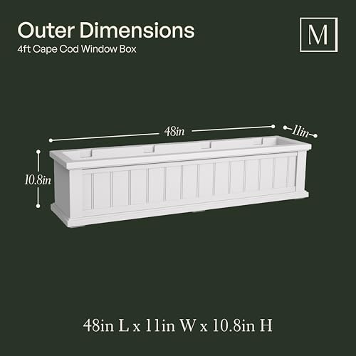 Mayne Cape Cod 4ft Window Box - White - 48in L x 11in W x 10.8in H - Polyethylene - Built-in Water Reservoir (4841-W) by Mayne - Image 3