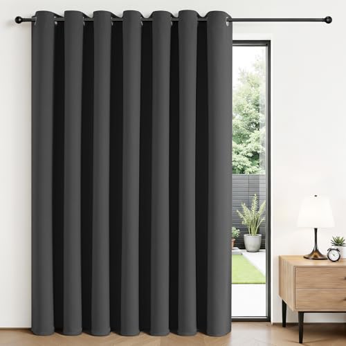 Joydeco Blackout Patio Sliding Door Curtains 84 Inches Long, Grommet Privacy Room Divider Curtains, Extra Wide Thermal Blackout Drapes for Bedroom Living Room (Grey, 80Wx84L, 1 Panel) Grey 8