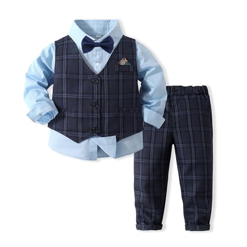 Image of Volunboy Toddler Suit Boys Formal Wedding Guest Dress Outfit | graduation dress clothes, gentleman ring bearer bowtie outfit, back-to-school pants set, birthday photoshoot dressy outfit