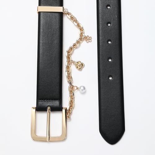 Black Belt for Women Gold Buckle with Chain Decoration Belts Perfect for Jeans and Casual Wear3
