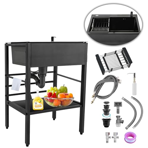 Fregadero de cocina portátil para exteriores con colador de drenaje, ideal para camping, restaurantes, lavandería, bares, patios y apartamentos