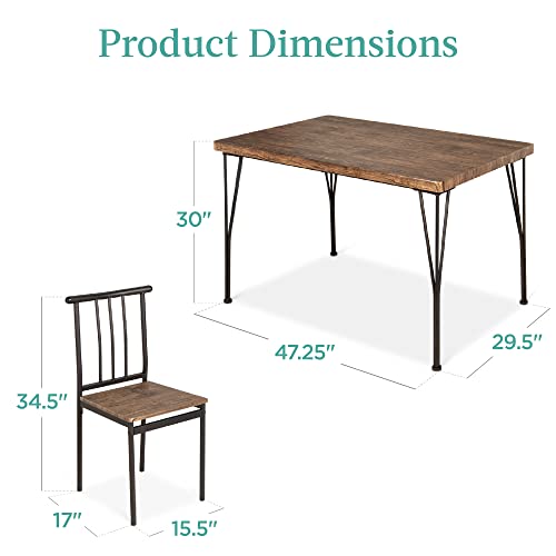 Best Choice Products 5-Piece Metal And Wood Indoor Modern Rectangular Dining Table Furniture Set For Kitchen, Dining Room, Dinette, Breakfast Nook W/ 4 Chairs - Drift Brown #TOP6