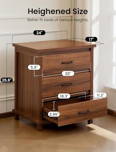 Rustic Wooden Night Stand Set of 2 for Bedroom with Drawers