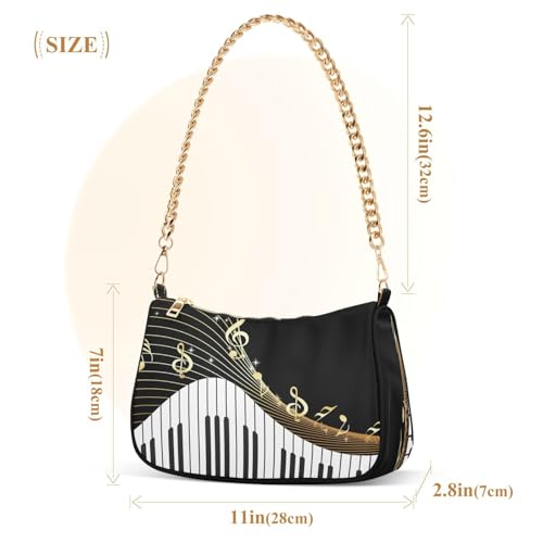 Shoulder Bags for Women Music Notes Piano Hobo Tote Handbag Small Clutch Purse with Zipper Closure3
