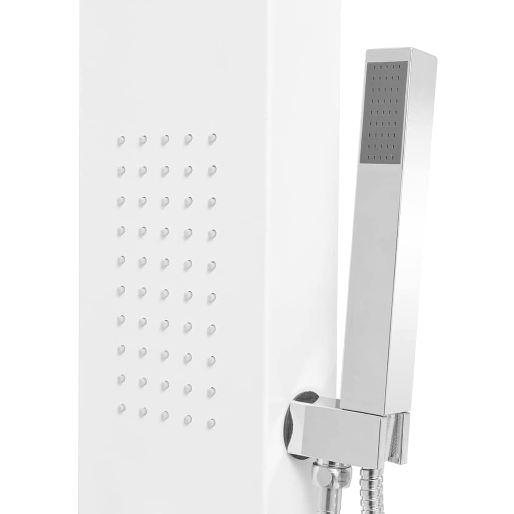 Sistema di pannelli doccia in alluminio bianco opaco, 15 x 47 x 130 cm, con 4 modalità di pioggia, cascata, massaggio e soffione doccia, ugelli in silicone contro il calcare