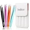 BEDACE Tweezers for Women and Men Facial Hair,Thickened 430 Stainless Steel High Precision and Comfort Slant point Flat Hook tweezer for Eyebrows Ingrown Hair