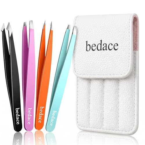 BEDACE Tweezers for Women and Men Facial Hair,Stocking Stuffers Christmas Gift Thickened 430 Stainless Steel High Precision and Comfort Slant point Flat Hook tweezer for Eyebrows Ingrown Hair