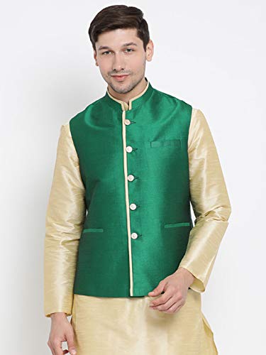 Image of VASTRAMAY Men's Beige Cotton Silk Blend Ethnic Jacket