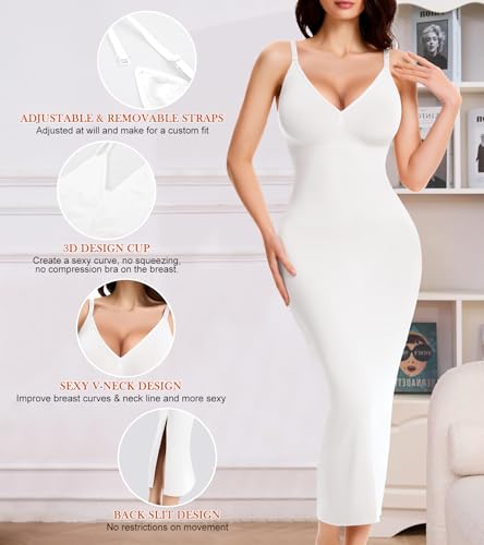 Image of Shapewear Slips For Under Dress Deep V Neck Tummy Control Long Full Slip Dresses for Women Body Shaper