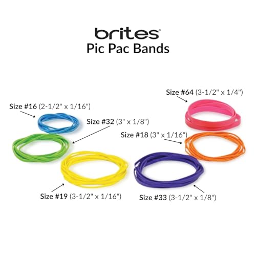 Image of Alliance Rubber 07706 Non-Latex Brites File Bands, Colored Elastic Bands, 1.5 oz Pic Pac Dispenser (Assorted Bright Colors and Sizes)
