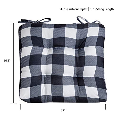 HowPlum 2-Pack Kitchen Dining Chair Pad Reversible Seat Cushion for Indoor Use with Ties, Black White Buffalo Check Plaid - Thumbnail 2