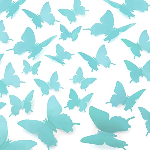 Zulay Home 3D Butterfly Wall Decor - 24pcs With 3 Different Sizes - Removable DIY Decorations for Room, Birthdays, Parties, Cake Decal, Weddings, Kids Bedroom (Light Blue)