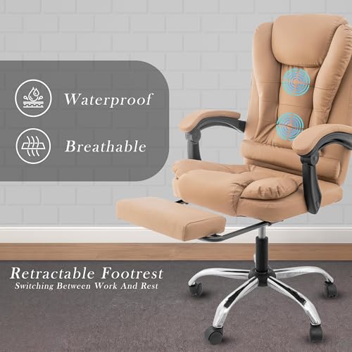 Image of Casa Copenhagen Italia Leatherette Office Chair for Work | Boss Chair, Ergonomic Executive, Luxurious Cushioned Arms & Seat, 2 Point Back Massager, Adjustable Leg Rest, Heavy Duty Metal Base (Beige)