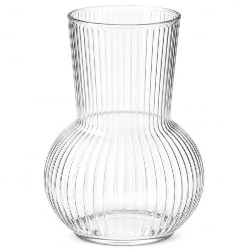 Image of Vase Ribbed Glass Vases 17 cm 6.6 Inch Flowers Ledoir, Vases for Flowers Roses, Bud Daffodils Peony Tulip flower vase Living Room Wedding Modern