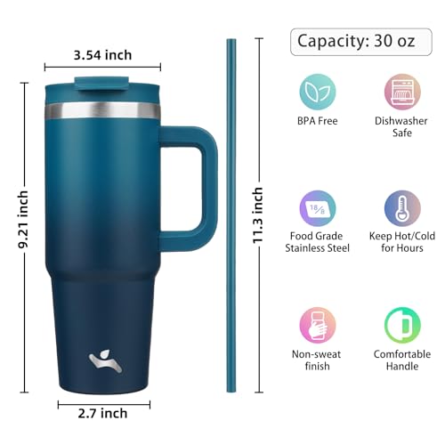 Image of Konokyo 30 oz Insulated Tumbler Water Bottle with Handle, Straw Lid